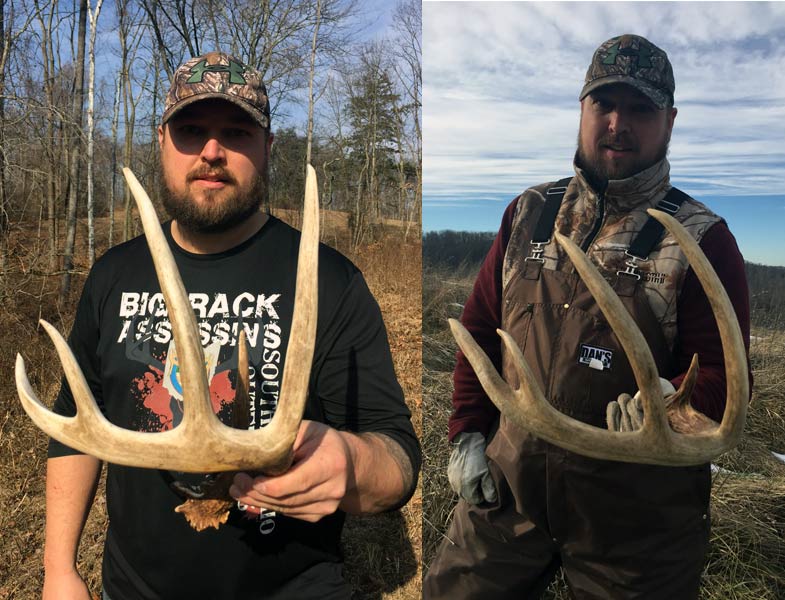 David Lusk holding shed deer antlers